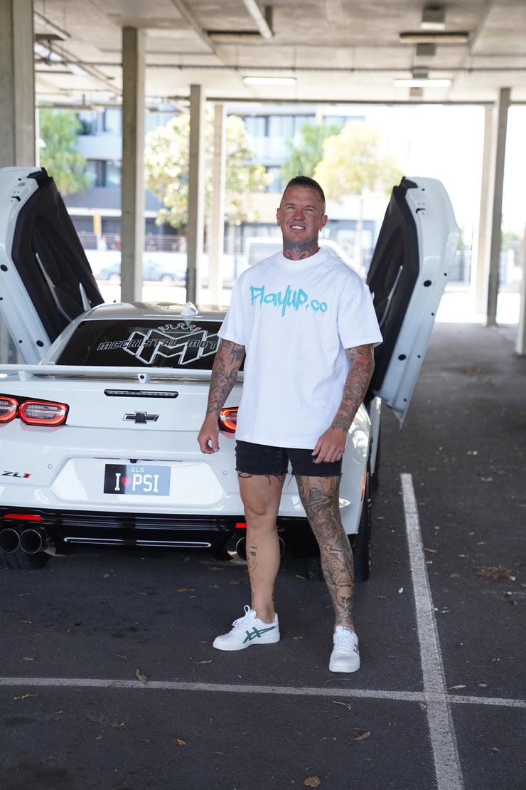 White/Teal Oversized Tees