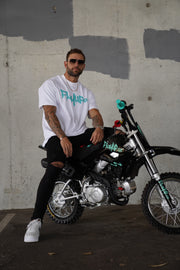 White/Teal Oversized Tees
