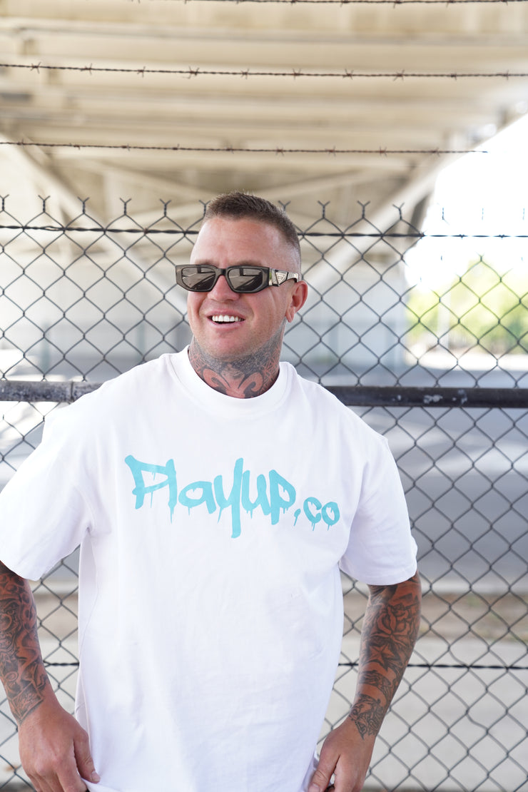 White/Teal Oversized Tees