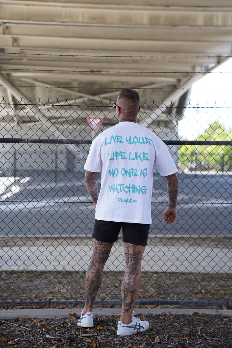 White/Teal Oversized Tees